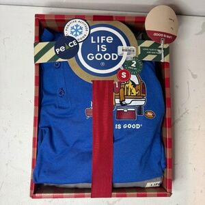 NEW LIFE IS GOOD 2 Piece Pajama Sleepwear Set Size S Dog Football Tailgating NIP